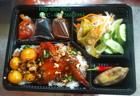 Hộp Cơm Nhựa Đen Dùng 1 Lần 4 Ngăn Mang Về
