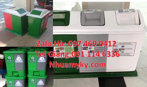 Thùng rác 3 ngăn composite, thùng rác đạp chân 2 ngăn, sọt rác, Thùng rác 2 ngăn 40L uy tín, Thùng