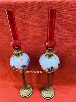 Giao lưu đôi đèn dầu bầu sứ hàng sưu tầm