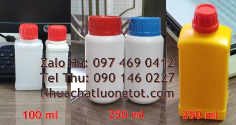chai 50ml đựng thuốc trừ sâu, chai 100ml vuông hdpe, Chai 250ml đựng thuốc thủy sản, chai 500ml đựng