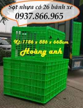 Sọt nhựa có bánh xe, sọt nhựa HS 015, sóng nhựa hở, sọt nhựa trong xí nghiệp da dầy