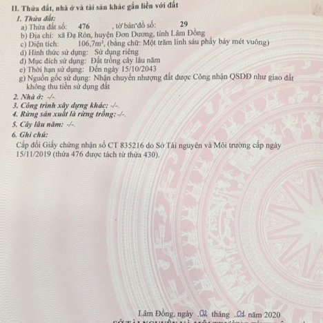 Bán Đất Bồng Lai 850 Triệu DT 107m2 (5x21,3m) Thổ Cư 75m2 Thôn 3 - Đạ Ròn - Đơn Dương