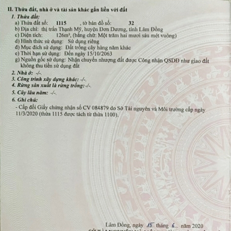 Bán Đất Thạnh Mỹ 2 Mặt Đường 1,1 Tỷ DT 126m2 (5x25,6m) TC 96m2 Thạnh Mỹ - Đơn Dương - Lâm Đồng