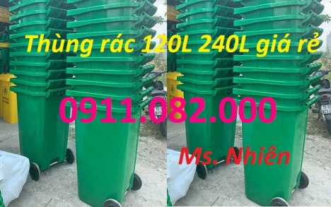 Sỉ lẻ thùng rác 120 lít, 240 lít giá rẻ tại sóc trăng- Thùng rác màu xanh ngoài trời- lh 0911082000