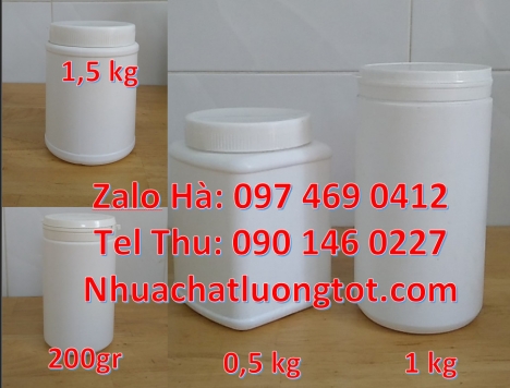 Hủ nhựa 1kg nắp vặn, Hủ nhựa 1kg garenty, hũ nhựa hdpe trắng 1000ml, hũ nhựa hdpe 500gr, Hủ nhựa 1kg