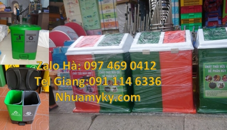 Thùng đựng rác 3 ngăn composite, phân phối thùng đựng rác, Thùng rác đạp chân 20 lít, Thùng Rác 3 Ng
