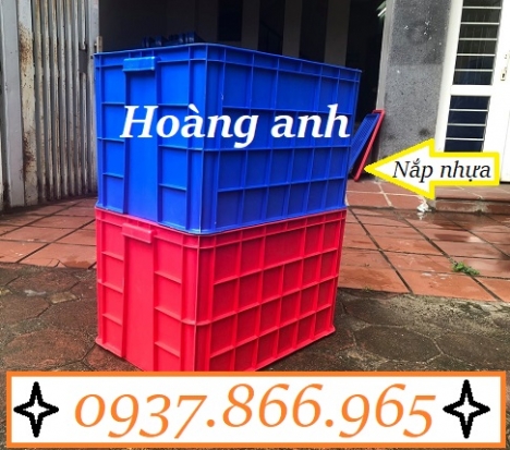 Thùng nhựa đựng hàng trong phân xưởng, thùng nhựa công nghiệp đặc, Thùng nhựa đặc có nắp cao 39cm