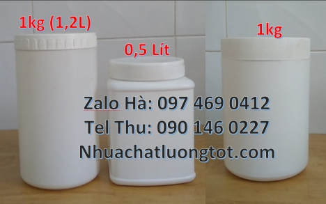 Giá bán hũ 1kg, Hũ 0.5kg, Hũ 1kg đựng bột lúa mạch, Hũ nhựa 500gr vặn đựng thuốc bảo vệ thực vật, hũ