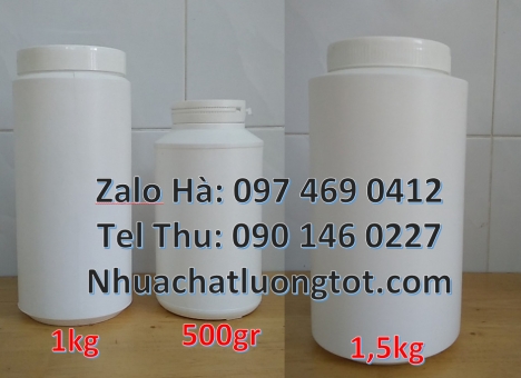 Giá bán hũ 1kg, Hũ 0.5kg, Hũ 1kg đựng bột lúa mạch, Hũ nhựa 500gr vặn đựng thuốc bảo vệ thực vật, hũ