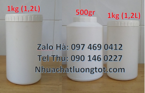 Giá bán hũ 1kg, Hũ 0.5kg, Hũ 1kg đựng bột lúa mạch, Hũ nhựa 500gr vặn đựng thuốc bảo vệ thực vật, hũ