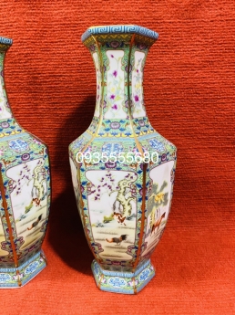 Giao lưu cặp bình gốm sứ vẽ vàng Giang Tây