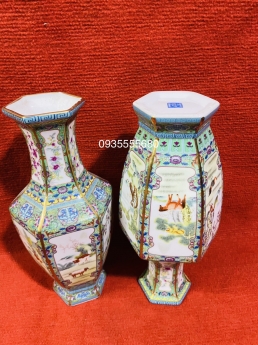 Giao lưu cặp bình gốm sứ vẽ vàng Giang Tây