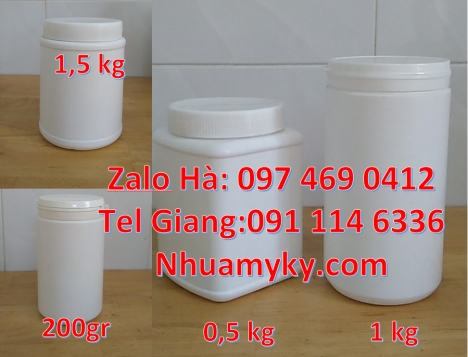 Hũ đựng hóa chất Hủ nhựa 1kg nắp vặn đựng hóa chất, hũ 500gr đựng thuốc sâu, Hủ nhựa 1.5 ký nắp vặn