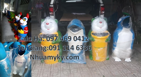 Thùng rác hình chuột túi. Thùng rác hình gấu. thùng rác con thú, thùng rác con vật, sọt rác