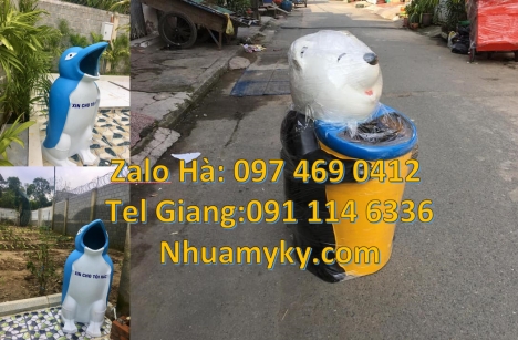 thùng rác công cộng thùng rác cá heo, thùng rác cá chép, thùng rác gấu trúc, thùng rác chuột mic