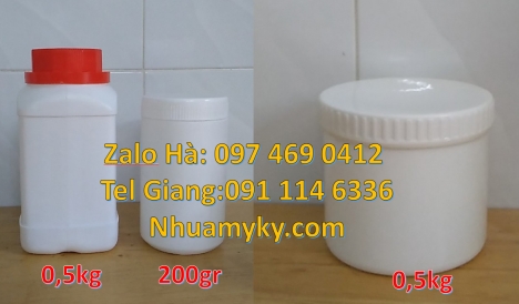 Hũ nhựa 200gr đựng hóa chất, hũ 0.5kg đựng tinh bột ngô, hũ 0.5kg đựng dung môi, hũ nhựa giá rẻ, h