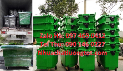 Xe rác 1000 lít nhựa composite, Xe rác đẩy tay 3 bánh hơi 1000L, xe chở rác 1000L Giá bán xe chở rác