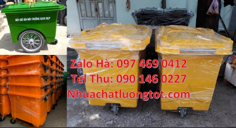 Xe rác 1000 lít nhựa composite, Xe rác đẩy tay 3 bánh hơi 1000L, xe chở rác 1000L Giá bán xe chở rác