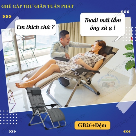 Ghế xếp thư giãn GB26- tặng kèm khay để đồ, gối, túi phủ chống bụi, bịt mắt ngủ