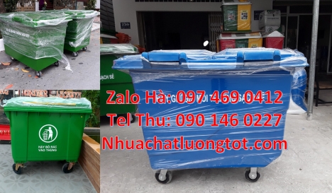Xe rác 1000 lít nhựa composite, Xe rác đẩy tay 3 bánh hơi 1000L, xe chở rác 1000L Giá bán xe chở rác