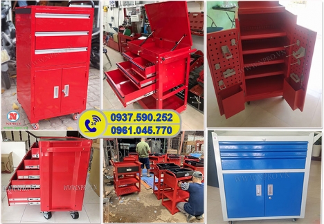 Xe đẩy, tủ đựng đồ nghề 3 ngăn sơn tĩnh điện