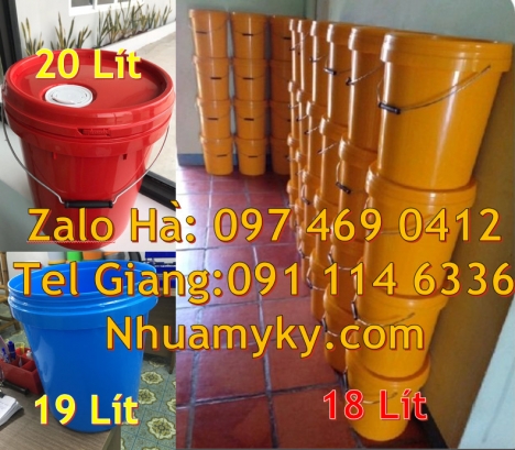 Vỏ thùng 20 lít quai sắt, Xô nhựa nắp rót 20 lít, Vỏ thùng đựng sơn 20 lít, Vỏ thùng đ