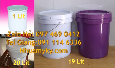 Vỏ thùng 20 lít quai sắt, Xô nhựa nắp rót 20 lít, Vỏ thùng đựng sơn 20 lít, Vỏ thùng đ