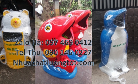 Sọt rác cá chép, sọt rác gấu trúc, sọt rác mickey, Thùng rác cá heo. Thùng rác hình con cá
