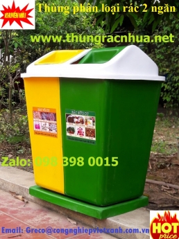 Thùng phân loại rác 2 ngăn lắp lật