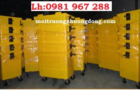 Xe gom rác màu vàng 660 lít ,thùng rác y tế màu vang 660 lít