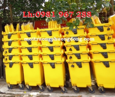 Xe gom rác màu vàng 660 lít ,thùng rác y tế màu vang 660 lít