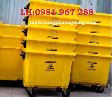 Xe gom rác màu vàng 660 lít ,thùng rác y tế màu vang 660 lít