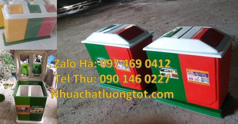 thùng rác 3 ngăn composite, Thùng rác 3 ngăn dùng trong trường  học, thùng rác 3 ngăn giá rẻ, Thùng