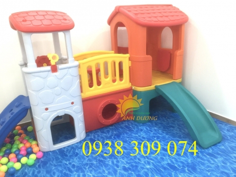 Bộ nhà leo cầu trượt 2 khối đa năng