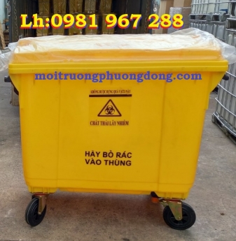 Thùng rác 660 lít ,xe thu gom rác 660 lít màu vàng