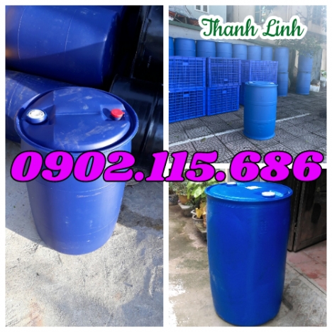 Thùng phuy nhựa 200 lít 2 nắp nhỏ, thùng phuy nhựa nắp kín mới, phuy đựng hóa chất, phuy nhựa nắp kí
