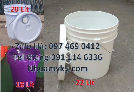 thùng nhựa 19 lít, Xô nhựa 18 lít nắp chiết rót, Thùng sơn 22l quai nhựa, thùng sơn 18l quai