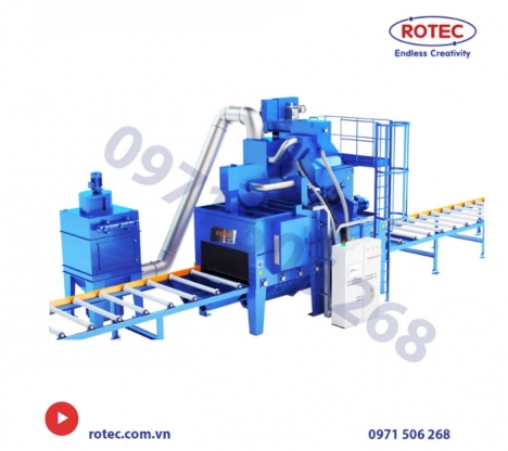 Máy phun bi băng tải con tải con lăn Rotec VN- giải pháp làm sạch ống thép kích thước lớn