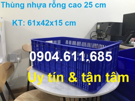 Thùng nhựa rỗng cao 25 cm, sọt nhựa chữ nhật đựng hải sản, sọt nhựa nguyên sinh tại Hà Nội