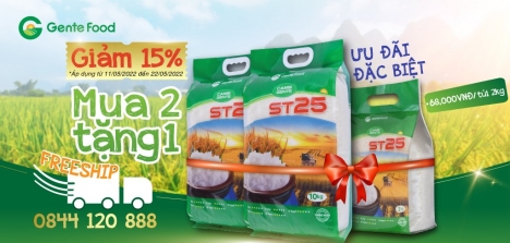 Giảm 15% + Mua 2 tặng 1 + freeship khi mua Gạo ST25 chính hãng Gente Food