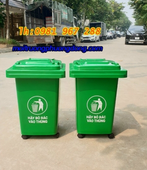 Thùng rác 60 lít màu xanh ,thùng rác nhựa có bánh xe