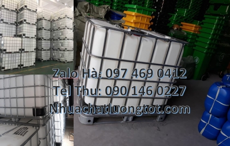 Tank IBC 1000L, mua bồn nhựa 1000 lít, Thùng nhựa 1000 lít cũ, Bồn đựng hóa chất, Tank nhựa trắng 1