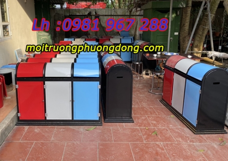 thùng rác bằng thép 3 ngăn ,thùng rác công cộng A58-O