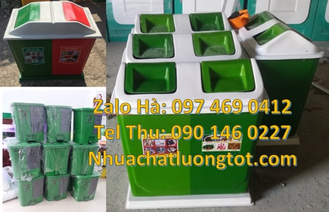 Thùng rác 2 ngăn bập bênh, Thùng rác 3 ngăn nắp lật Thùng rác 2 ngăn nắp bập bênh, giá thùng rác, th
