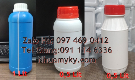 Chai nhựa 1 lít đựng mật ong, chai 500ml đựng nông dược chai nhựa hdpe 1l trắng đục, chai đựng hóa