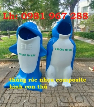 Thùng rác hình con thú nhựa composite ,thùng rác hình con cá heo
