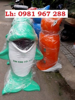 Thùng rác hình con thú nhựa composite ,thùng rác hình con cá heo