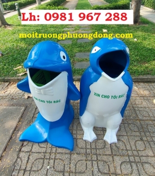 Thùng rác hình con thú nhựa composite ,thùng rác hình con cá heo