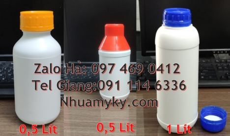 Chai nhựa 1 lít đựng mật ong, chai 500ml đựng nông dược chai nhựa hdpe 1l trắng đục, chai đựng hóa