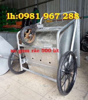 xe đẩy rác bằng tôn 500 L ,xe thu gom rác có bánh xe bằng tôn